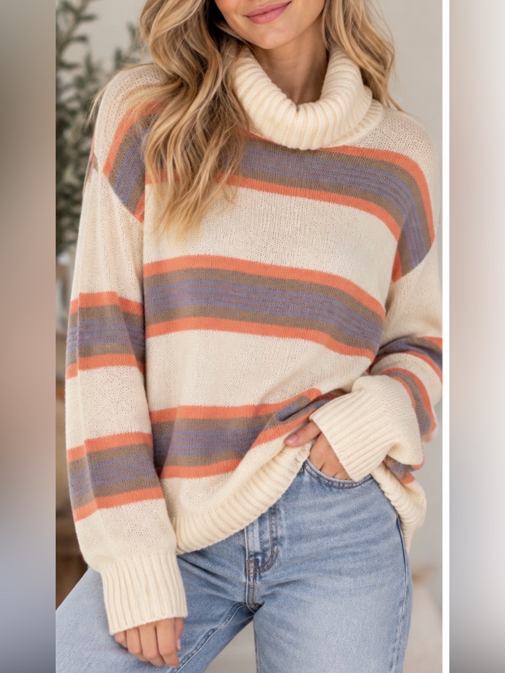 Anthropology Callahan Knit S striped quiet luxury cowl neck preppy retro sweater